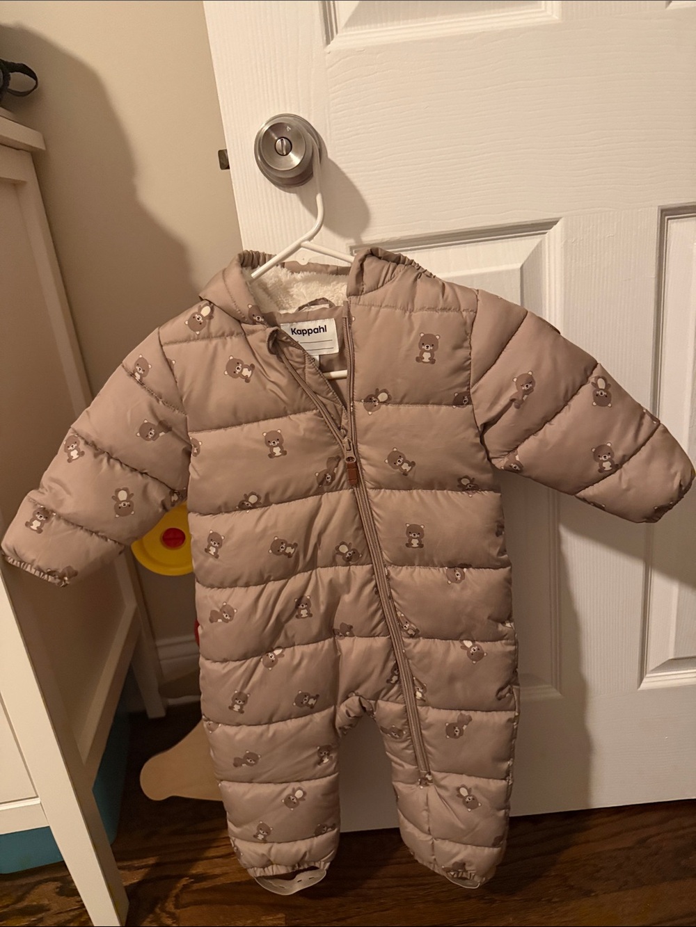 Kappa Taupe Bear-Print Padded Baby One-Piece